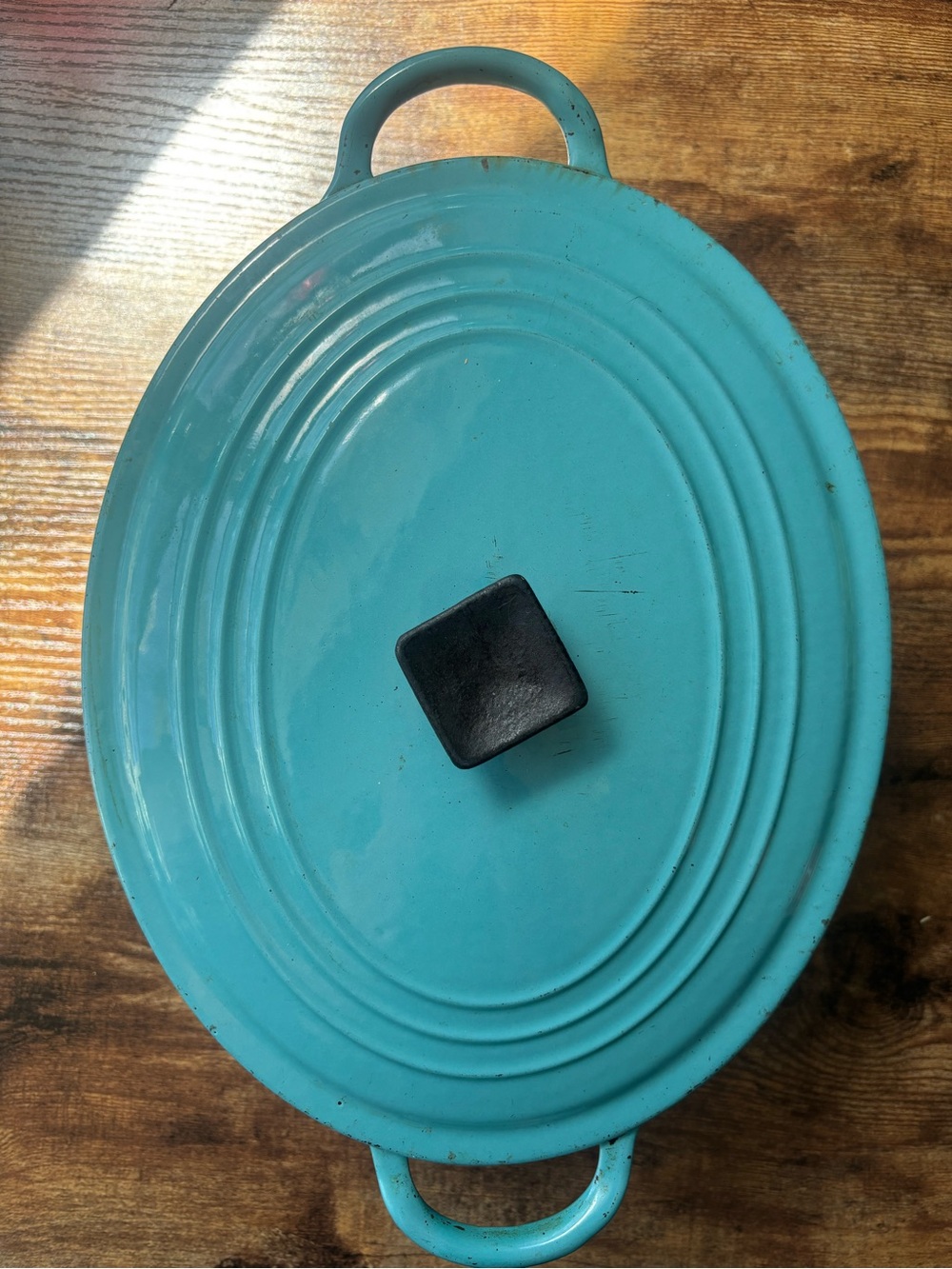 Vintage 1950s/1960s Le Creuset Dutch Oven “E” rare Paris blue 4.5 quart oval